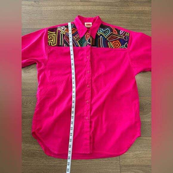 Vintage My Name Is Panama Pink Neon Abstract Embroidered Button Front Shirt Sm - Picture 7 of 8